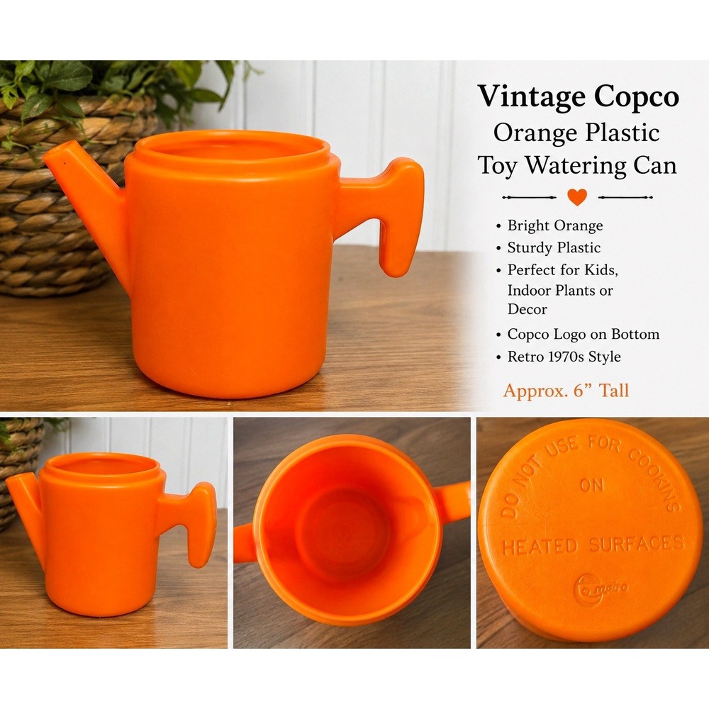 Copco Vintage Orange Plastic Childrens Watering Can 6in Tall Retro 1970s Style